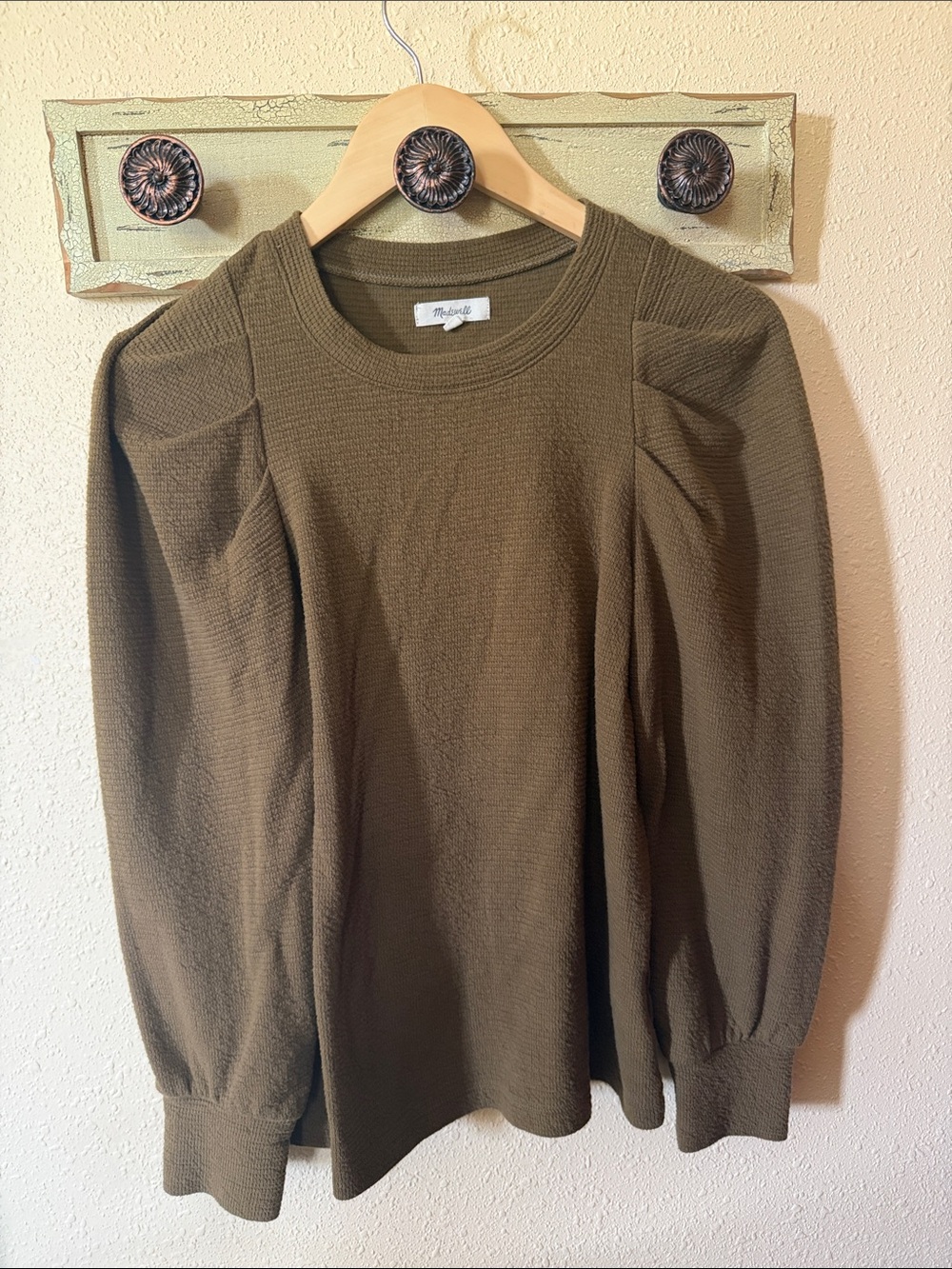 Madewell Olive Puff-Sleeve Knit Top